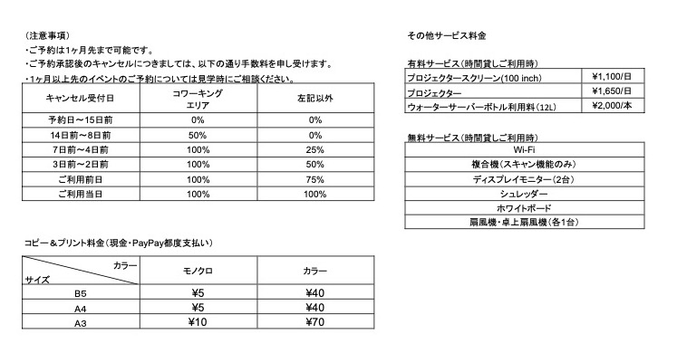 キャンセル規定・その他サービス料金2024年1月